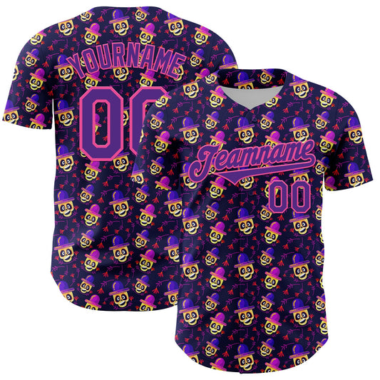 Custom Purple Pink 3D Pattern Design Rave Skull Authentic Baseball Jersey - Sky-Custom
