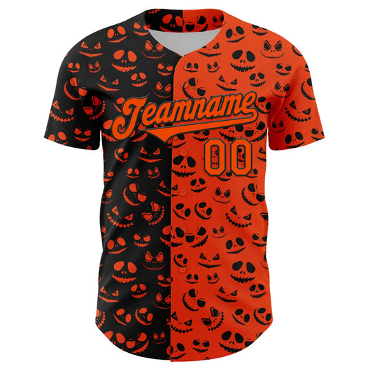 Custom Orange Black 3D Pattern Design Rave Halloween Pumpkin Authentic Baseball Jersey - Sky-Custom