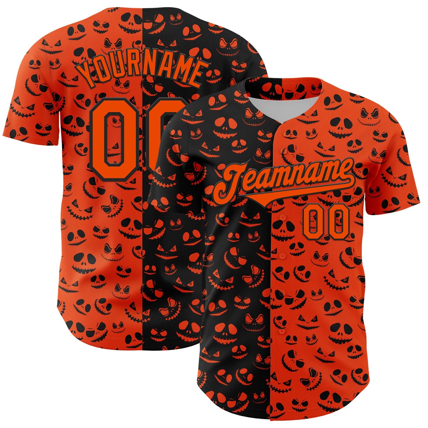 Custom Orange Black 3D Pattern Design Rave Halloween Pumpkin Authentic Baseball Jersey - Sky-Custom