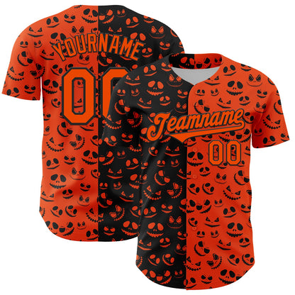 Custom Orange Black 3D Pattern Design Rave Halloween Pumpkin Authentic Baseball Jersey - Sky-Custom
