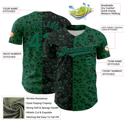 Custom Kelly Green Black 3D Pattern Design Rave Halloween Pumpkin Authentic Baseball Jersey - Sky-Custom