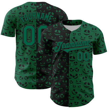 Custom Kelly Green Black 3D Pattern Design Rave Halloween Pumpkin Authentic Baseball Jersey - Sky-Custom