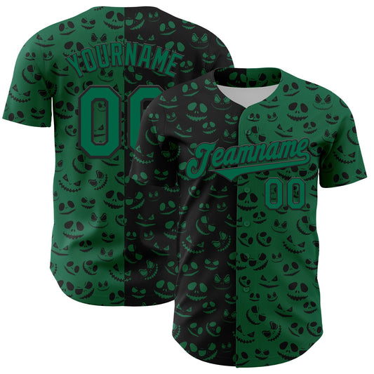 Custom Kelly Green Black 3D Pattern Design Rave Halloween Pumpkin Authentic Baseball Jersey - Sky-Custom