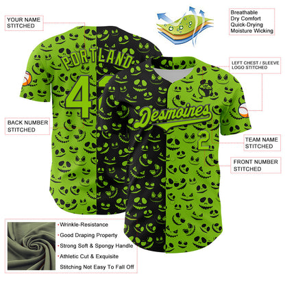 Custom Neon Green Black 3D Pattern Design Rave Halloween Pumpkin Authentic Baseball Jersey - Sky-Custom