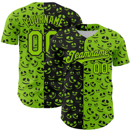 Custom Neon Green Black 3D Pattern Design Rave Halloween Pumpkin Authentic Baseball Jersey - Sky-Custom