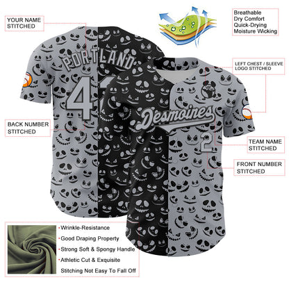 Custom Gray Black 3D Pattern Design Rave Halloween Pumpkin Authentic Baseball Jersey - Sky-Custom