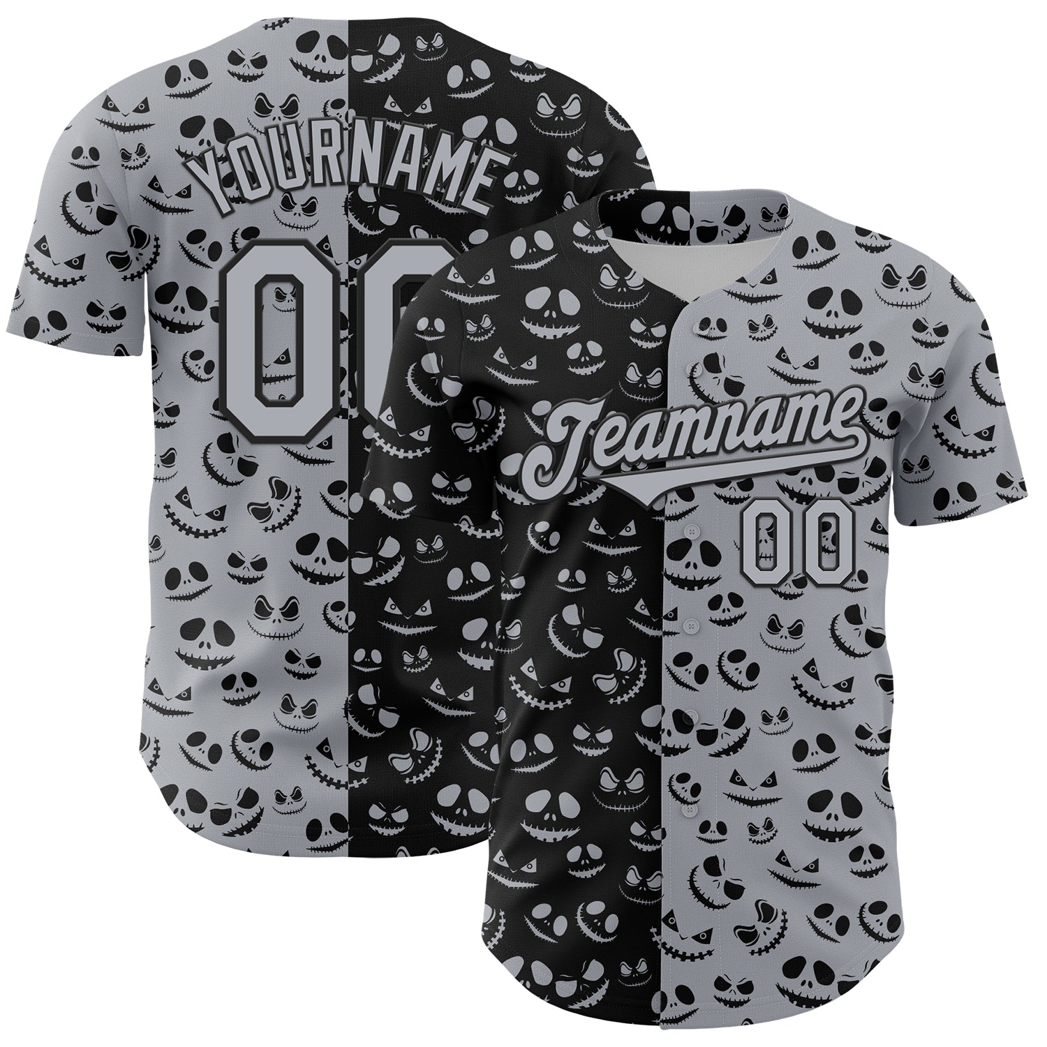 Custom Gray Black 3D Pattern Design Rave Halloween Pumpkin Authentic Baseball Jersey - Sky-Custom