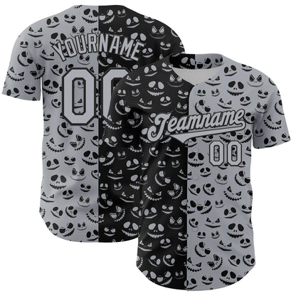 Custom Gray Black 3D Pattern Design Rave Halloween Pumpkin Authentic Baseball Jersey - Sky-Custom