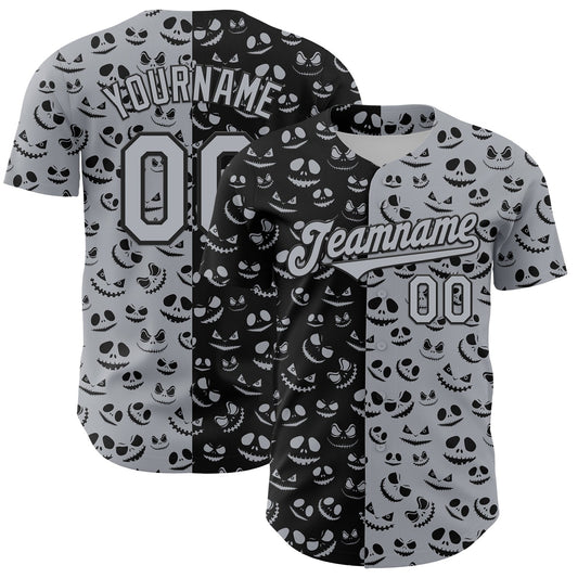 Custom Gray Black 3D Pattern Design Rave Halloween Pumpkin Authentic Baseball Jersey - Sky-Custom