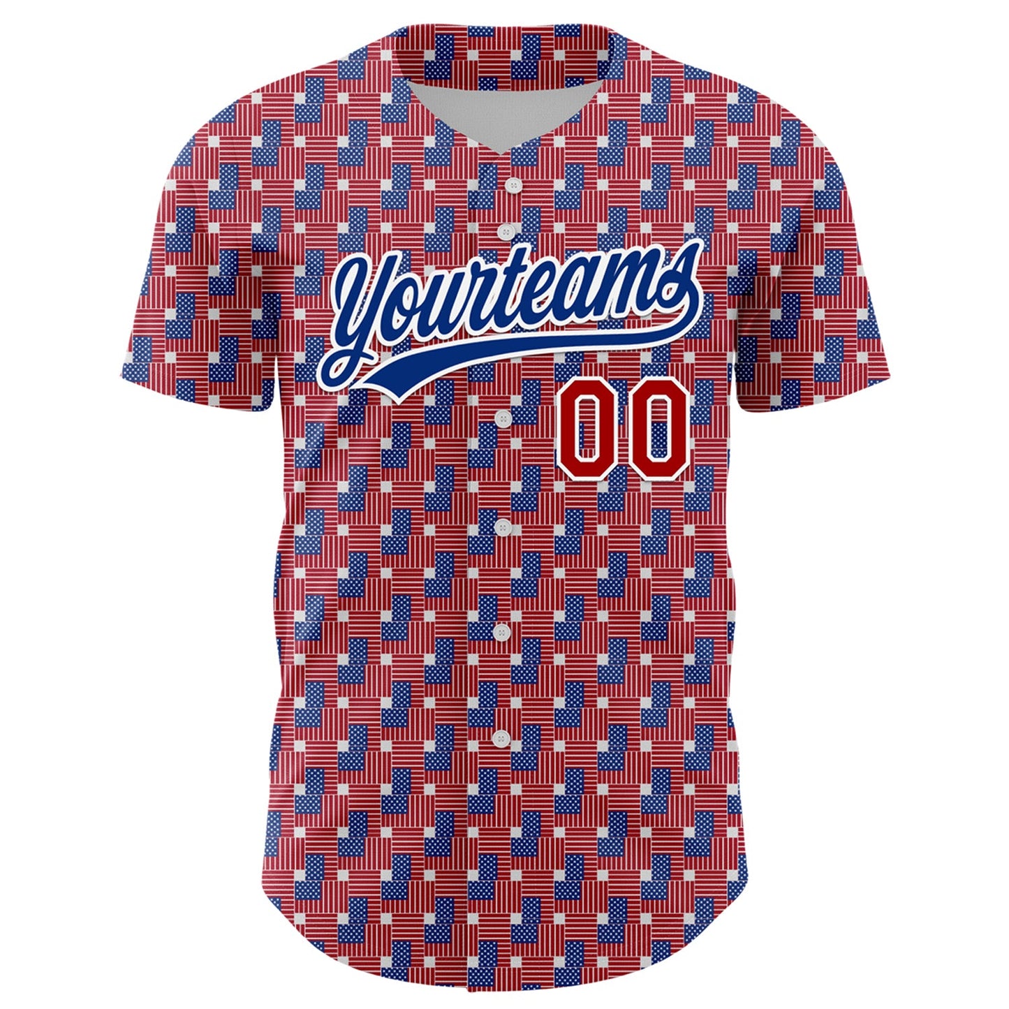 Custom Red Royal-White 3D American Flag Authentic Baseball Jersey - Sky-Custom