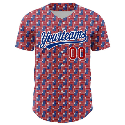 Custom Red Royal-White 3D American Flag Authentic Baseball Jersey - Sky-Custom