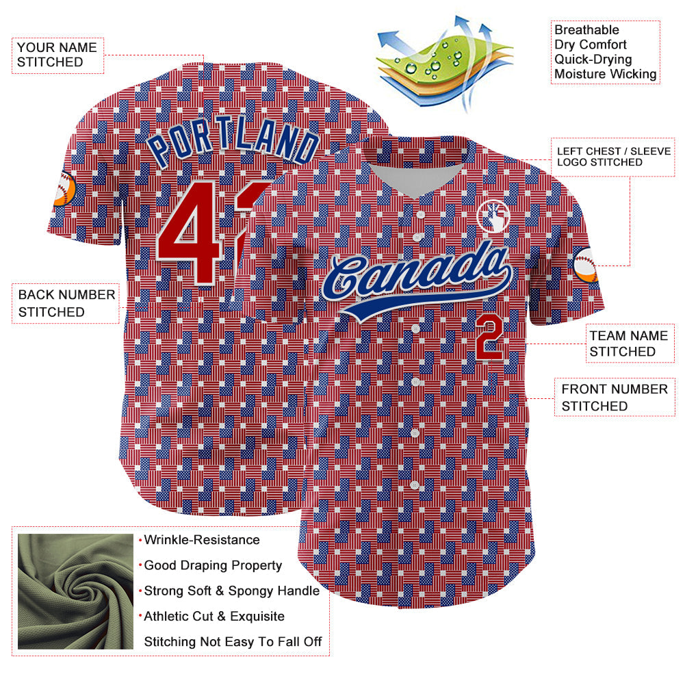 Custom Red Royal-White 3D American Flag Authentic Baseball Jersey - Sky-Custom