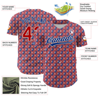 Custom Red Royal-White 3D American Flag Authentic Baseball Jersey - Sky-Custom