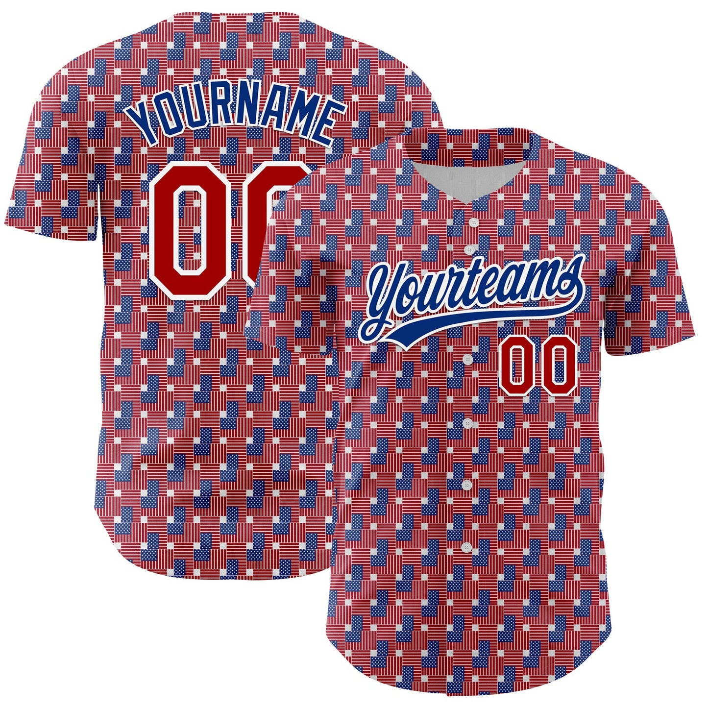 Custom Red Royal-White 3D American Flag Authentic Baseball Jersey - Sky-Custom