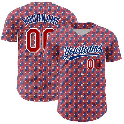 Custom Red Royal-White 3D American Flag Authentic Baseball Jersey - Sky-Custom