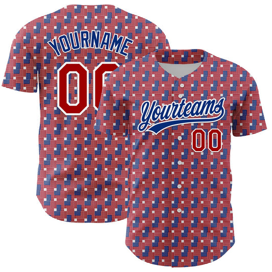 Custom Red Royal-White 3D American Flag Authentic Baseball Jersey - Sky-Custom