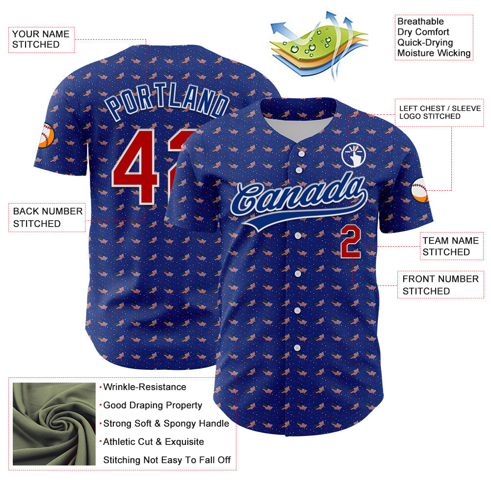 Custom Thunder Blue Red-Royal 3D American Flag Authentic Baseball Jersey - Sky-Custom
