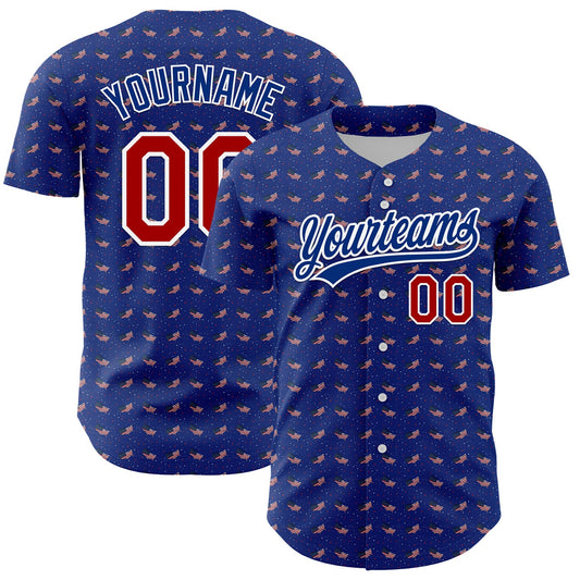Custom Thunder Blue Red-Royal 3D American Flag Authentic Baseball Jersey - Sky-Custom