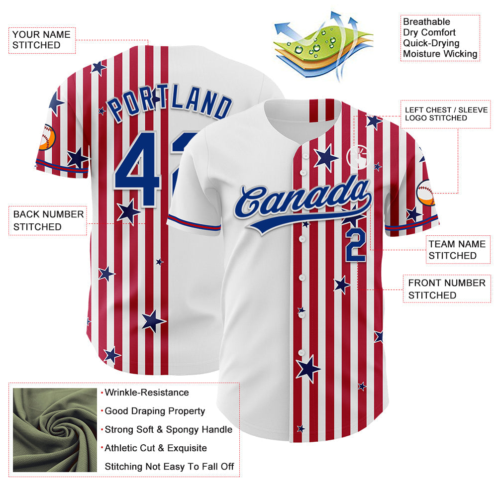 Custom White Royal Red-US Navy Blue 3D American Flag Stars Authentic Baseball Jersey - Sky-Custom