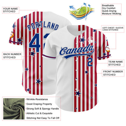 Custom White Royal Red-US Navy Blue 3D American Flag Stars Authentic Baseball Jersey - Sky-Custom