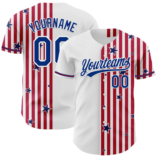 Custom White Royal Red-US Navy Blue 3D American Flag Stars Authentic Baseball Jersey - Sky-Custom