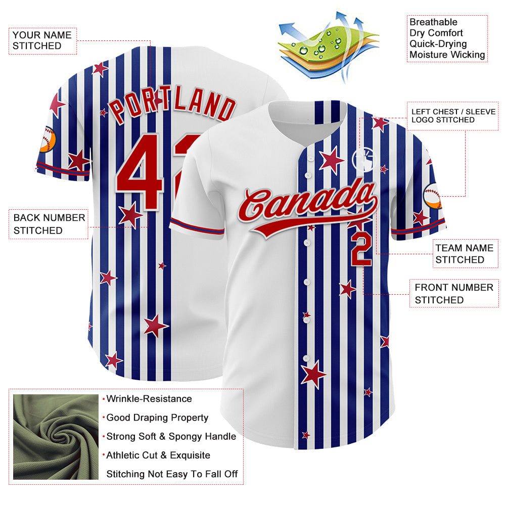 Custom White Red-Royal 3D American Flag Stars Authentic Baseball Jersey - Sky-Custom