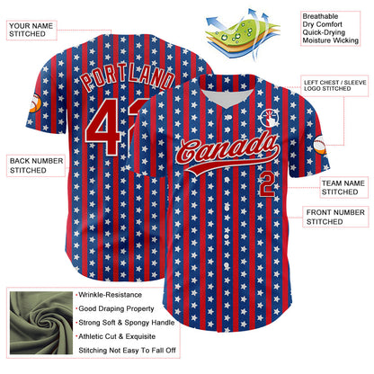 Custom Royal Red-White 3D American Flag Stars Authentic Baseball Jersey - Sky-Custom