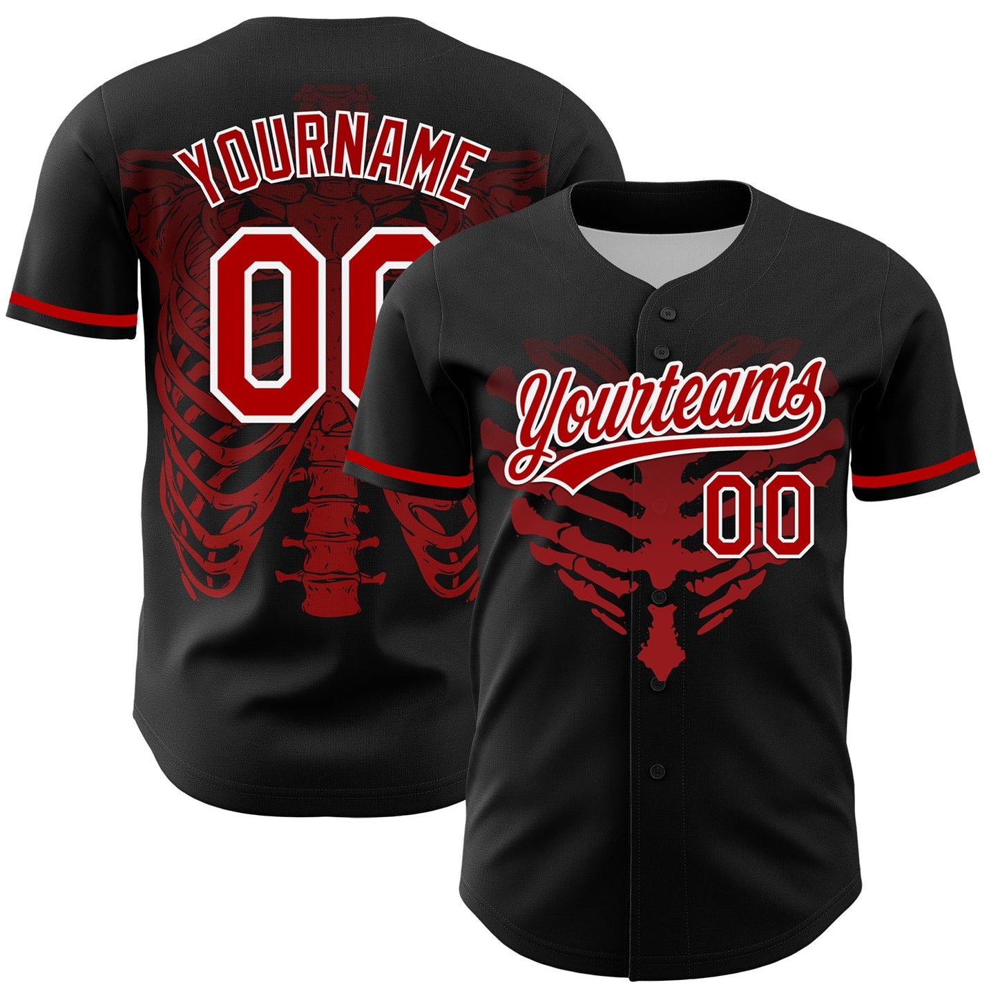 Custom Black Red-White 3D Pattern Design Gothic Style Devil Heart Authentic Baseball Jersey - Sky-Custom