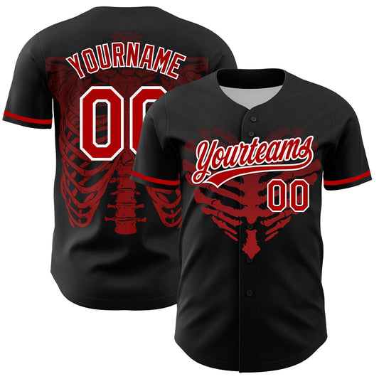 Custom Black Red-White 3D Pattern Design Gothic Style Devil Heart Authentic Baseball Jersey - Sky-Custom