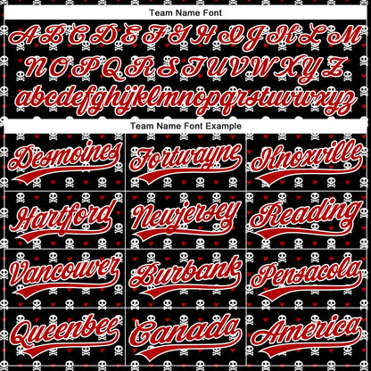 Custom Black Red-White 3D Gothic Style Skull Authentic Baseball Jersey - Sky-Custom