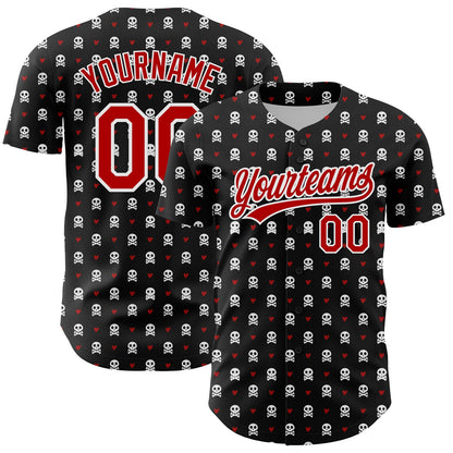 Custom Black Red-White 3D Gothic Style Skull Authentic Baseball Jersey - Sky-Custom