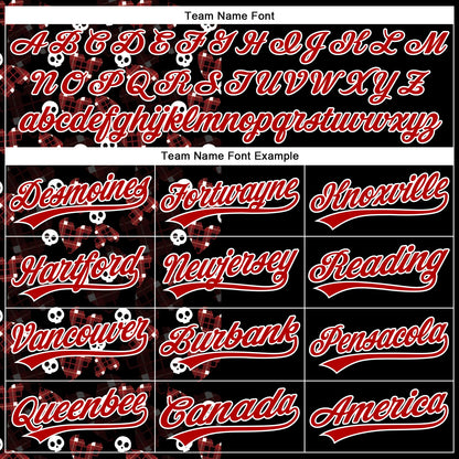 Custom Black Red-White 3D Gothic Style Skull Authentic Baseball Jersey - Sky-Custom