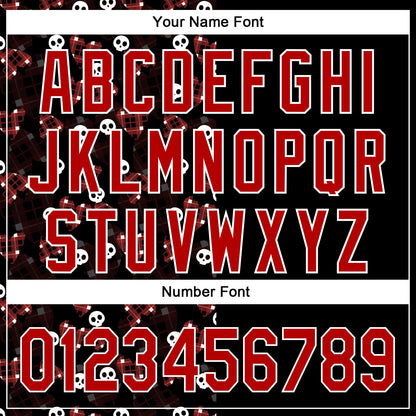 Custom Black Red-White 3D Gothic Style Skull Authentic Baseball Jersey - Sky-Custom
