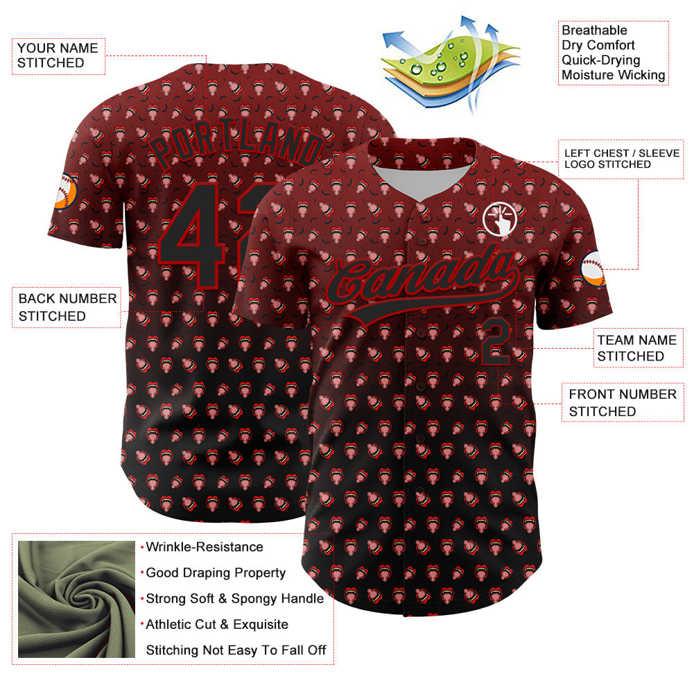 Custom Red Black 3D Pattern Design Gothic Style Devil Authentic Baseball Jersey - Sky-Custom