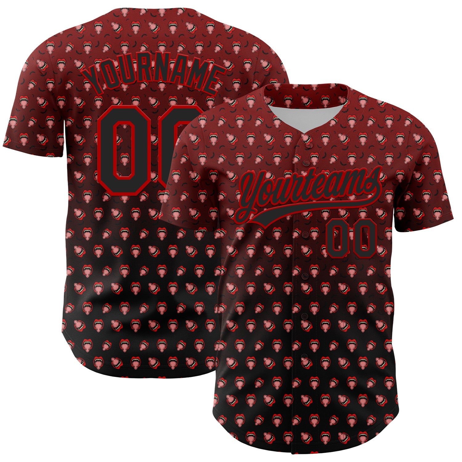 Custom Red Black 3D Pattern Design Gothic Style Devil Authentic Baseball Jersey - Sky-Custom