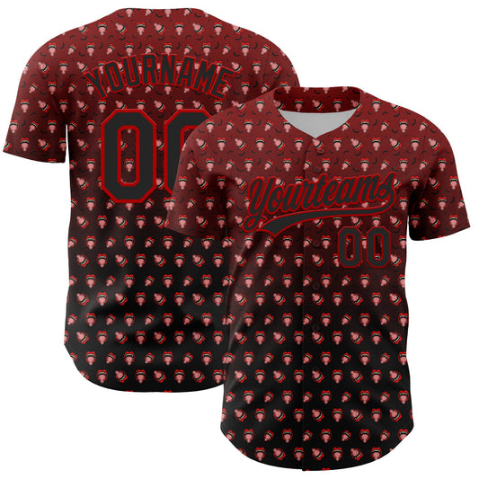 Custom Red Black 3D Pattern Design Gothic Style Devil Authentic Baseball Jersey - Sky-Custom