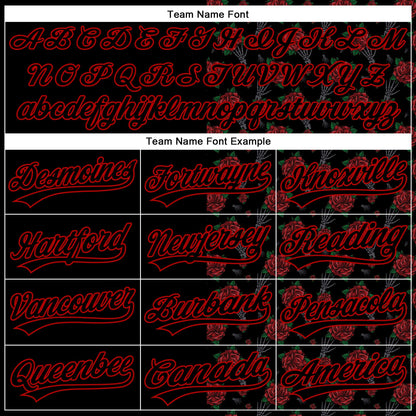 Custom Black Red 3D Pattern Design Gothic Style Rose Authentic Baseball Jersey - Sky-Custom