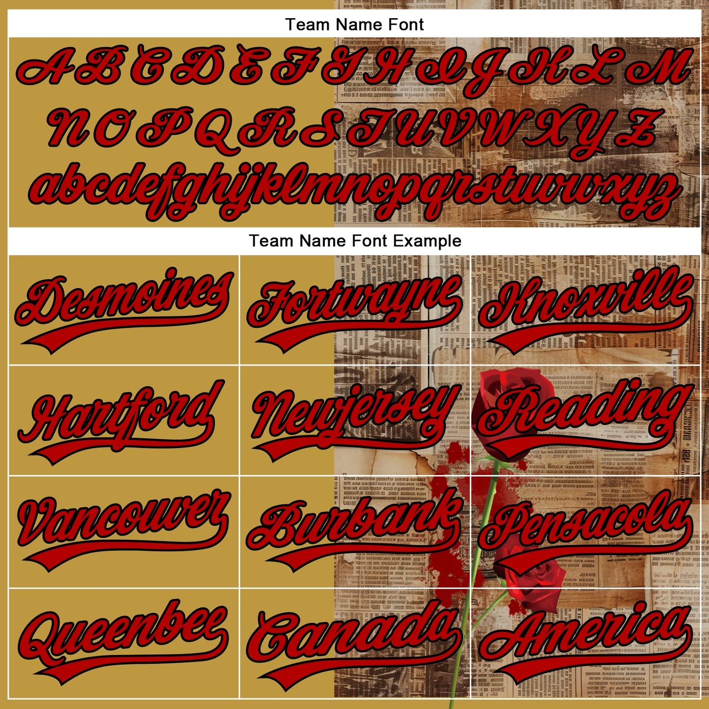 Custom Old Gold Red-Black 3D Pattern Design Gothic Style Rose Authentic Baseball Jersey - Sky-Custom