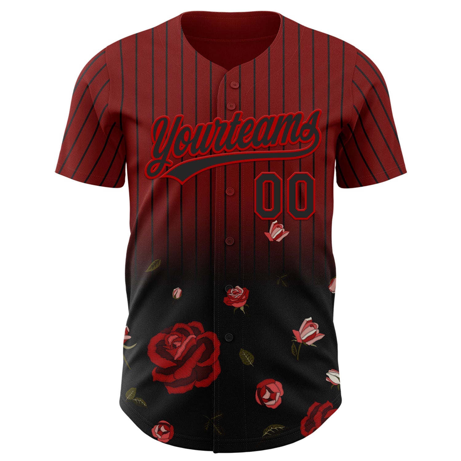 Custom Crimson Black-Red 3D Pattern Design Gothic Style Rose Authentic Baseball Jersey - Sky-Custom
