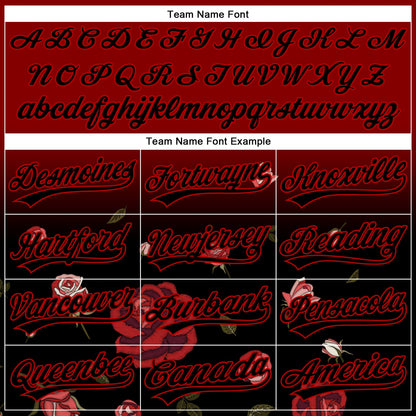 Custom Crimson Black-Red 3D Pattern Design Gothic Style Rose Authentic Baseball Jersey - Sky-Custom