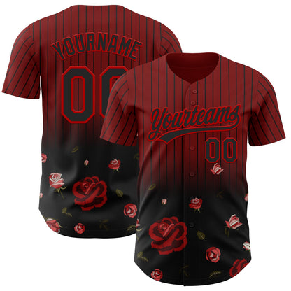 Custom Crimson Black-Red 3D Pattern Design Gothic Style Rose Authentic Baseball Jersey - Sky-Custom