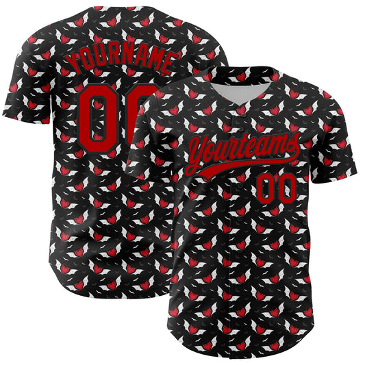 Custom Black Red 3D Pattern Design Gothic Style Devil Heart Authentic Baseball Jersey - Sky-Custom