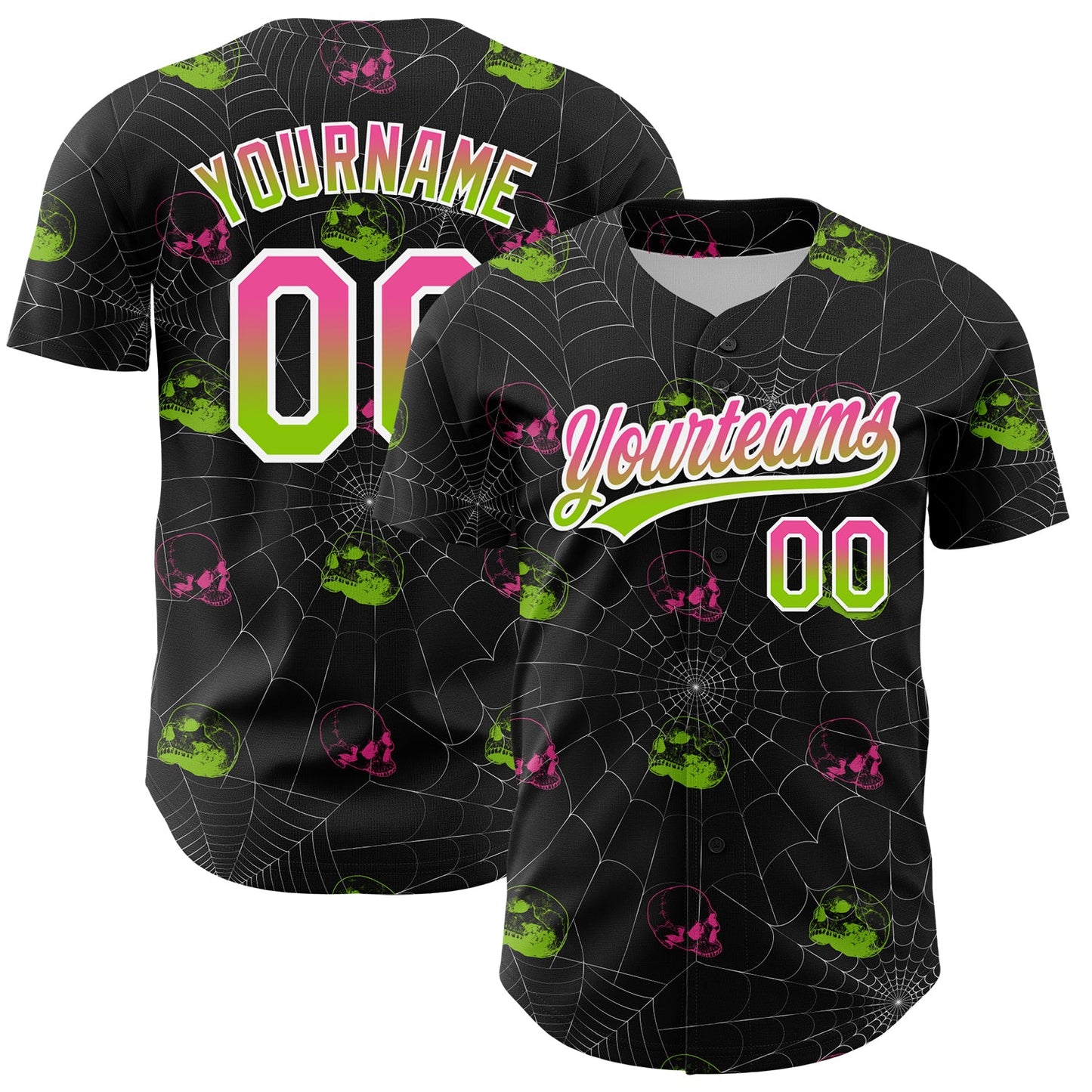 Custom Black Pink-Neon Green 3D Gothic Style Fluorescence Skull Authentic Baseball Jersey - Sky-Custom