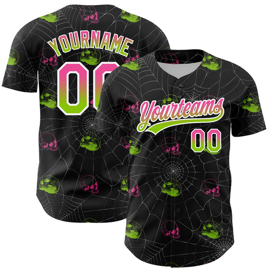 Custom Black Pink-Neon Green 3D Gothic Style Fluorescence Skull Authentic Baseball Jersey - Sky-Custom