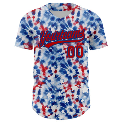 Custom White Red-Royal 3D American Flag And Fireworks Authentic Baseball Jersey - Sky-Custom