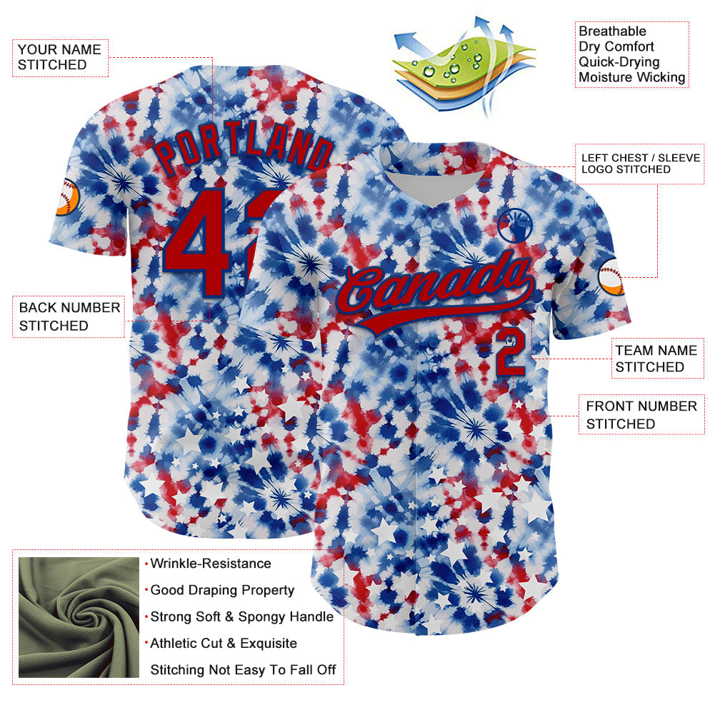Custom White Red-Royal 3D American Flag And Fireworks Authentic Baseball Jersey - Sky-Custom