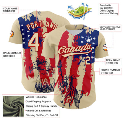 Custom Cream Red-Royal 3D Pattern Design American Spirit American Eagle And Stars Authentic Baseball Jersey - Sky-Custom