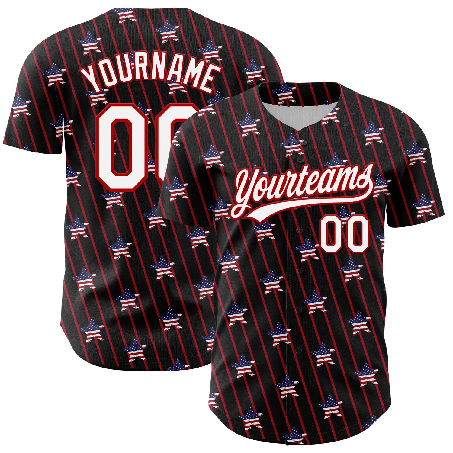 Custom Black White-Red 3D American Spirit American Flag And Stars Authentic Baseball Jersey - Sky-Custom