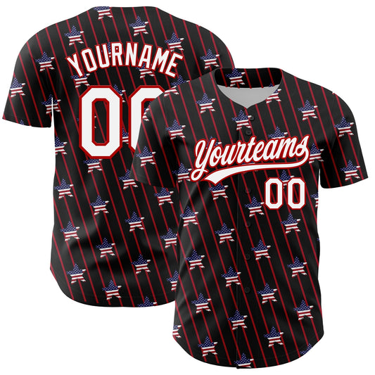 Custom Black White-Red 3D American Spirit American Flag And Stars Authentic Baseball Jersey - Sky-Custom