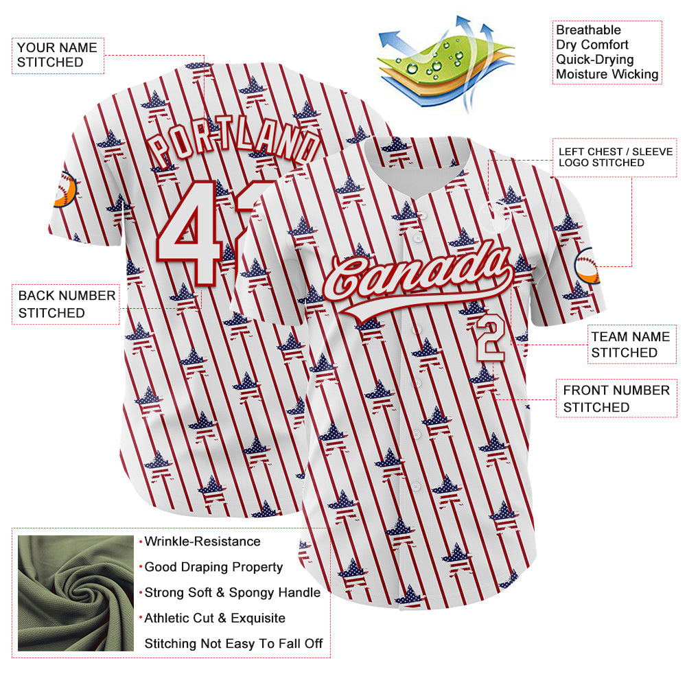Custom White Red 3D American Spirit American Flag And Stars Authentic Baseball Jersey - Sky-Custom